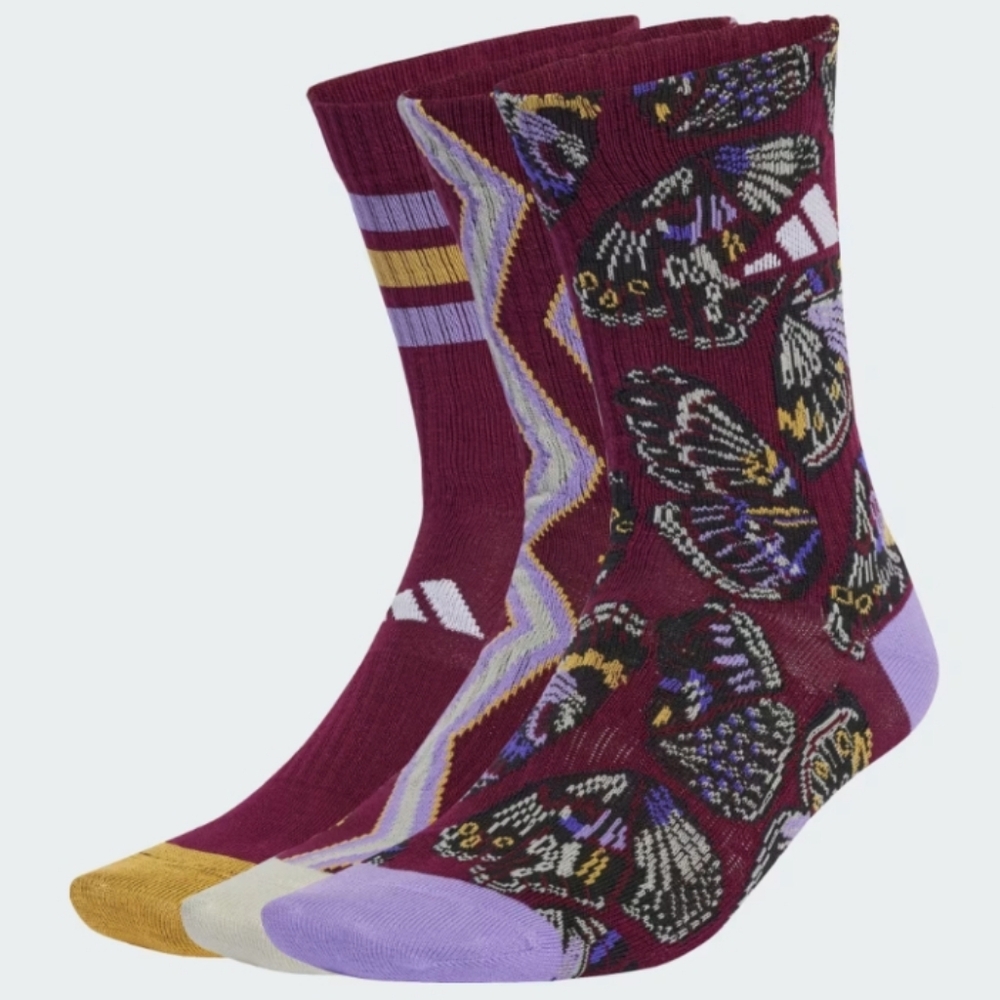 NWT FARM Rio Adidas Collab 3 Pack Multicolor Butterfly Print Crew Socks Size XS